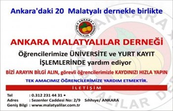 ÜNİVERSİTE ÖĞRENCİLERİNE ANKARA MALATYALILAR DERNEĞİ BÜNYESİNDE 20 DERNEKLE HİZMET VERİLİYOR